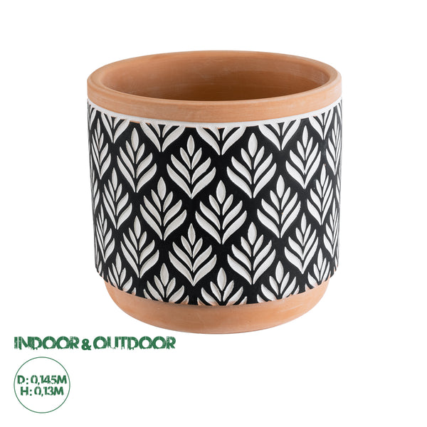 Artificial Garden AGRA 20522 Διακοσμητικό Κεραμικό Κασπώ Γλάστρα - Flower Pot Μαύρο με Λευκό και Μπεζ Φ14.5 x Υ13cm