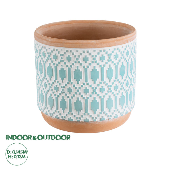 Artificial Garden DELHI 20523 Διακοσμητικό Κεραμικό Κασπώ Γλάστρα - Flower Pot Γαλάζιο με Λευκό και Μπεζ Φ14.5 x Υ13cm