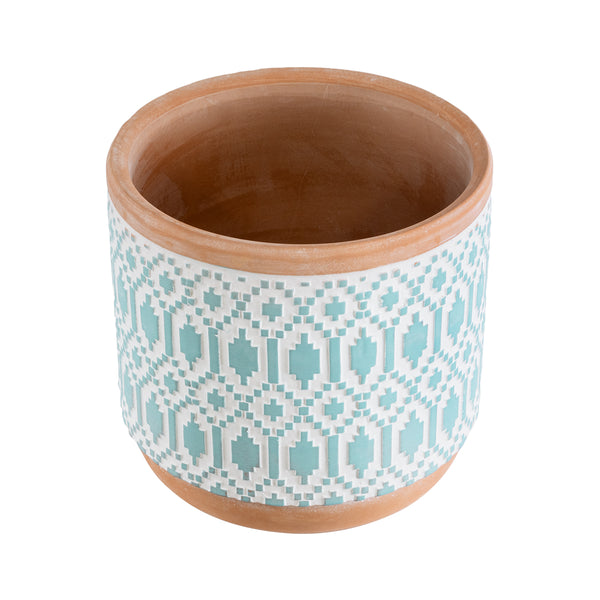 Artificial Garden DELHI 20523 Διακοσμητικό Κεραμικό Κασπώ Γλάστρα - Flower Pot Γαλάζιο με Λευκό και Μπεζ Φ14.5 x Υ13cm