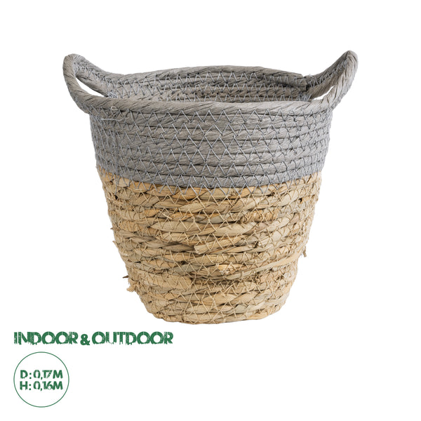 Artificial Garden SYROS 20570 Διακοσμητικό Πλεκτό Κασπώ Γλάστρα - Flower Pot Μπεζ με Γκρι Φ17 x Υ16cm