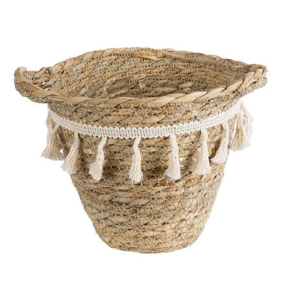 Künstlicher Garten SANTORINI 20572 Dekorativer gestrickter Kaspo-Topf – Blumentopf Beige mit Weiß Φ17 x H16 cm