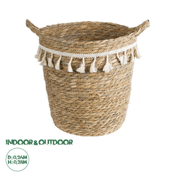 Artificial Garden SANTORINI 20573 Διακοσμητικό Πλεκτό Κασπώ Γλάστρα - Flower Pot Μπεζ με Λευκό Φ26 x Υ28cm