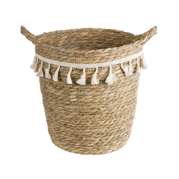 Künstlicher Garten SANTORINI 20573 Dekorativer gestrickter Kaspo-Topf – Blumentopf Beige mit Weiß Φ26 x H28 cm