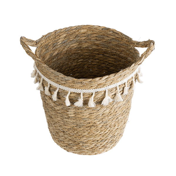 Künstlicher Garten SANTORINI 20573 Dekorativer gestrickter Kaspo-Topf – Blumentopf Beige mit Weiß Φ26 x H28 cm