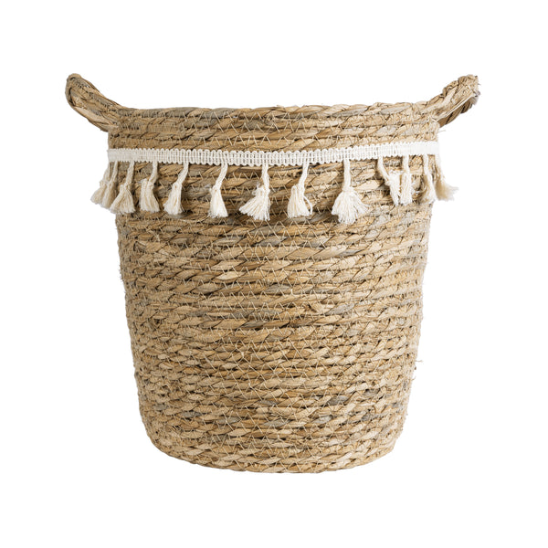 Künstlicher Garten SANTORINI 20573 Dekorativer gestrickter Kaspo-Topf – Blumentopf Beige mit Weiß Φ26 x H28 cm