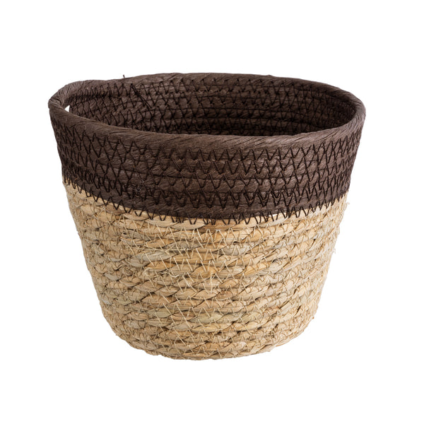 Künstlicher Garten LEFKADA 20574 Dekorativer gestrickter Kaspo-Topf – Blumentopf Beige mit Braun Φ18 x H15 cm