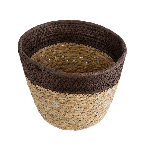 Künstlicher Garten LEFKADA 20574 Dekorativer gestrickter Kaspo-Topf – Blumentopf Beige mit Braun Φ18 x H15 cm