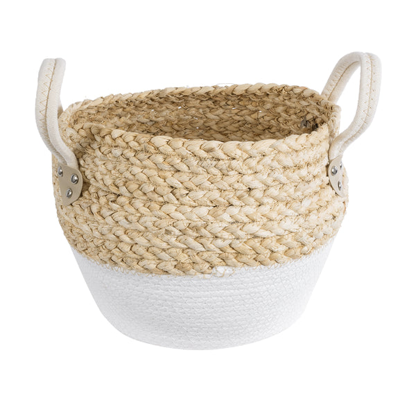 Künstlicher Garten SANTORINI 20576 Dekorativer gestrickter Kaspo-Topf – Blumentopf Beige mit Weiß Φ28 x H24 cm