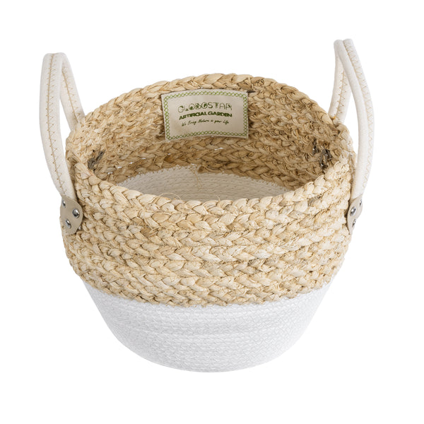 Künstlicher Garten SANTORINI 20576 Dekorativer gestrickter Kaspo-Topf – Blumentopf Beige mit Weiß Φ28 x H24 cm