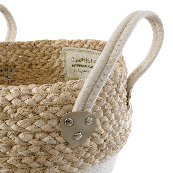 Künstlicher Garten SANTORINI 20576 Dekorativer gestrickter Kaspo-Topf – Blumentopf Beige mit Weiß Φ28 x H24 cm