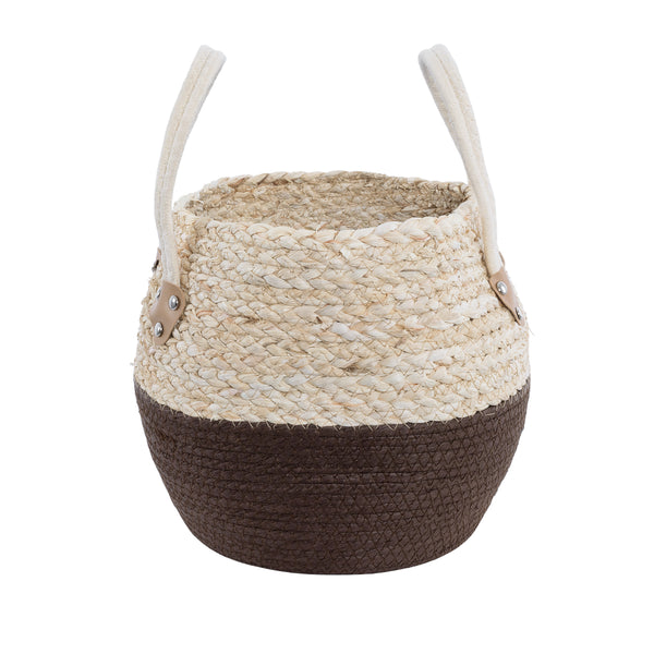 Künstlicher Garten CAROLINA 20579 Dekorativer gestrickter Kaspo-Topf – Blumentopf Beige mit Braun und Weiß Φ27 x H26 cm