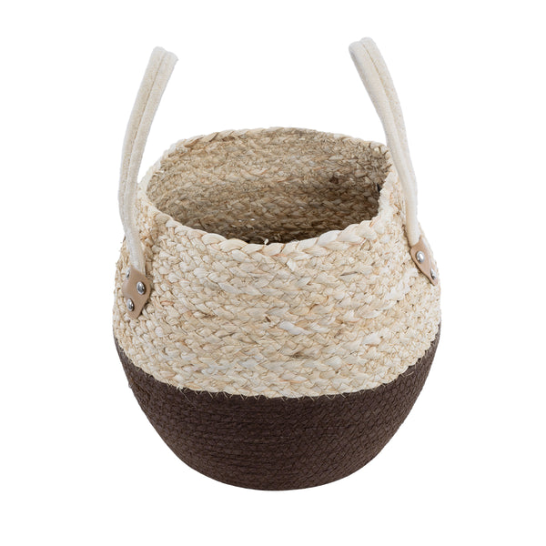 Künstlicher Garten CAROLINA 20579 Dekorativer gestrickter Kaspo-Topf – Blumentopf Beige mit Braun und Weiß Φ27 x H26 cm