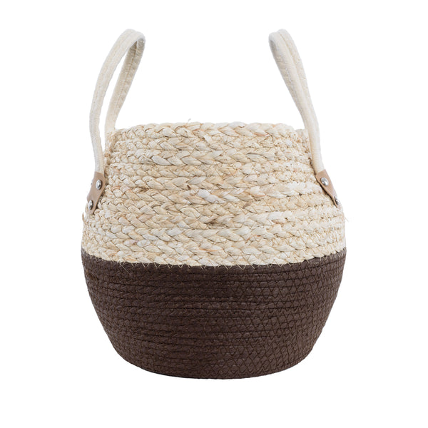 Künstlicher Garten CAROLINA 20579 Dekorativer gestrickter Kaspo-Topf – Blumentopf Beige mit Braun und Weiß Φ27 x H26 cm