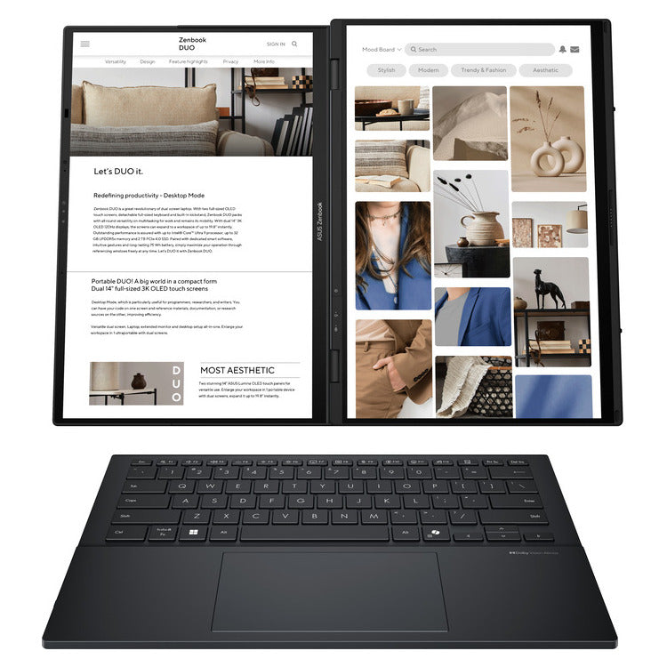 ASUS Laptop Zenbook Duo OLED UX8406CA-OLED-PZ068X 14.0'' 2880x1800 OLED Touch 120Hz U9 285H/32GB/2TB SSD NVMe PCIe 4.0/Win 11 Pro/2Y/Inkwell Gray