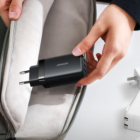 Joyroom JR-TG10 65W GaN 2x USB-C + USB-A wall charger with 100W USB-C - USB-C 1.2m cable - black