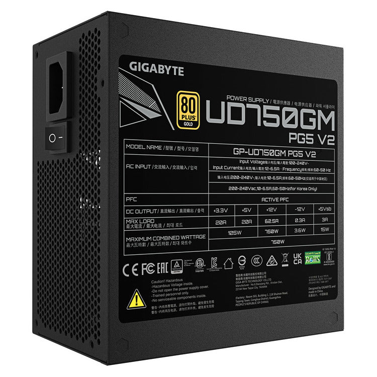GIGABYTE Power Supply Ultra Durable 750W Fully Modular 80+Plus GOLD, PCIe Gen 5.0 graphics card Support