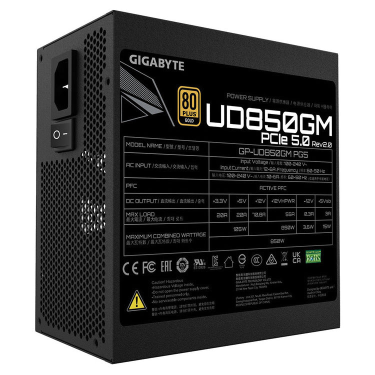 GIGABYTE Power Supply 850W Ultra Durable Fully Modular  80+Plus GOLD Main Japanese capacitors
