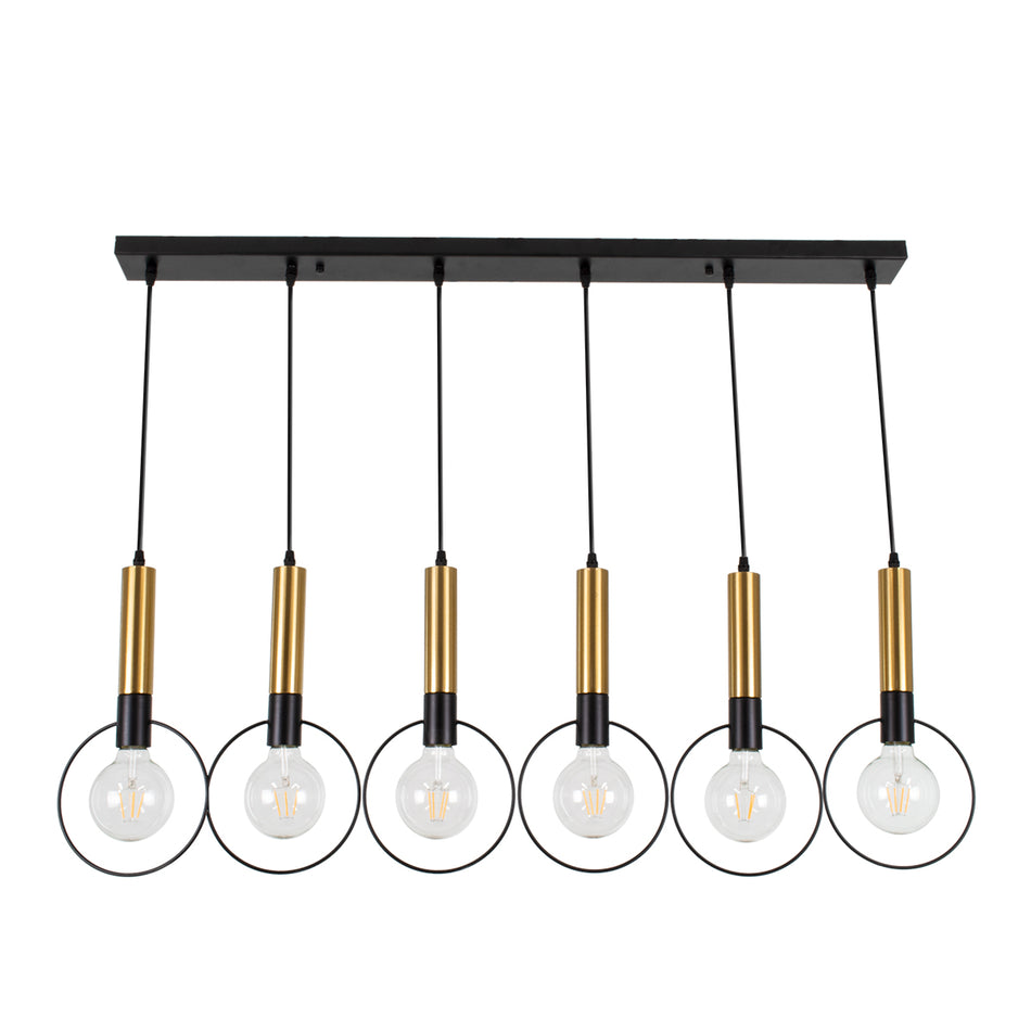 GLOBOSTAR® OLVERO 00776 Μοντέρνο Κρεμαστό Φωτιστικό Οροφής με Ντουί 6 x E27 AC 220-240V IP20 - Μαύρο & Χρυσό - Μ110 x Π18 x Y130cm