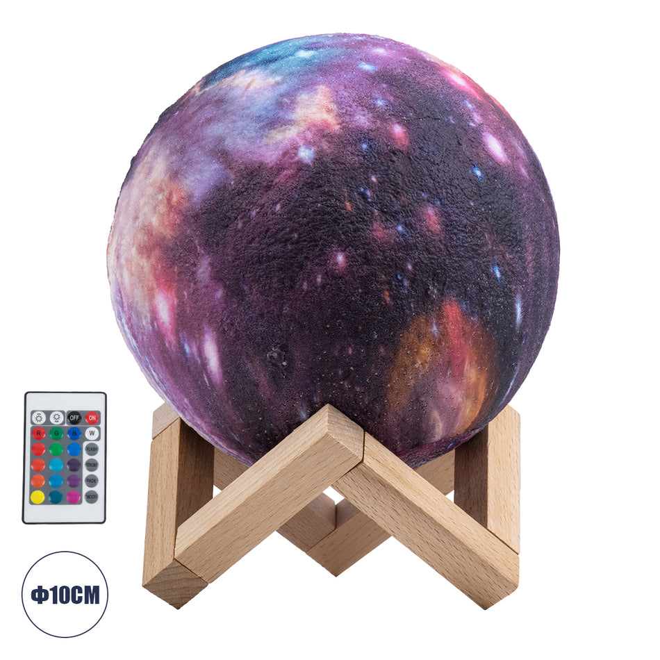 GloboStar® MOON 79616 Επιτραπέζιο Φωτιστικό Πορτατίφ LED 4W 200lm 360° DC 5V IP20 RGBW Dimmable Πολύχρωμο Πλαστικό με Μπεζ Ξύλο - Μ15 x Π15 x Υ19cm - 2 Xρόνια Εγγύηση