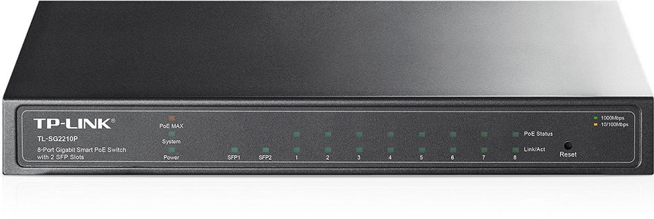 TP-LINK Switch TL-SG2210P, 8-Port Gigabit Smart PoE Switch with 2 SFP Slots