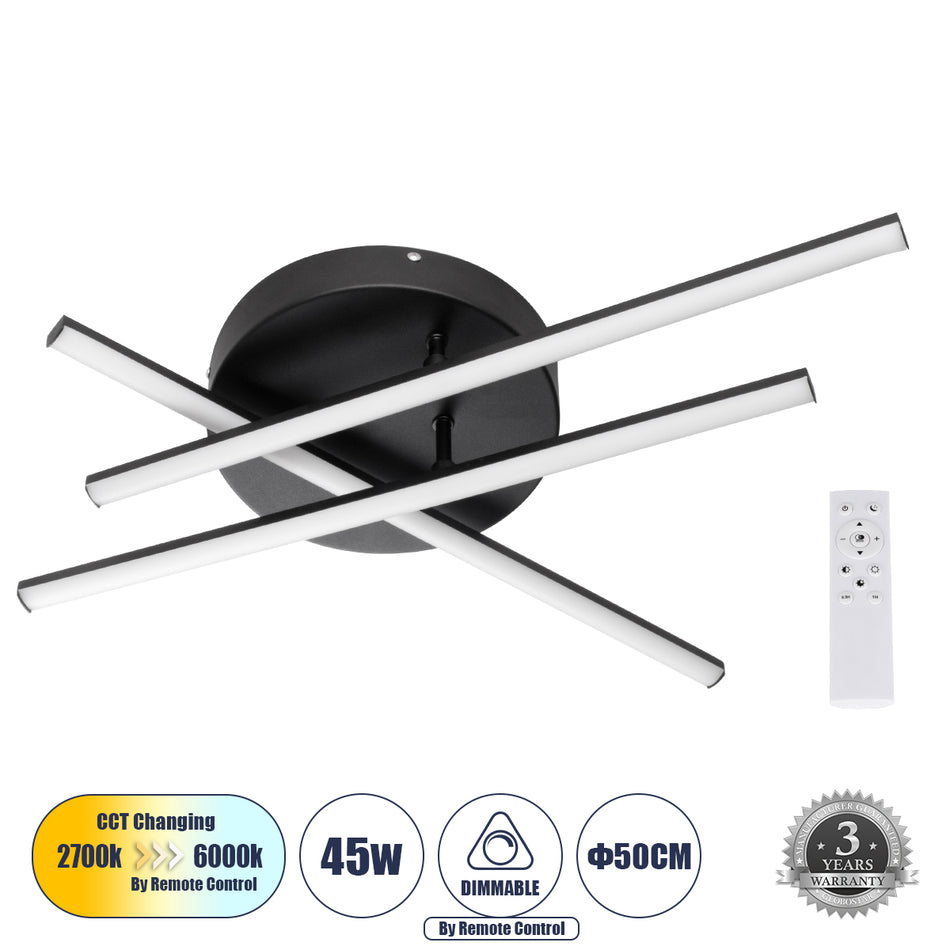 DRACO 61093 Moderne LED-Deckenleuchte 45W 5535lm 120° AC 220-240V IP20 Einstellbares Weiß CCT mit Fernbedienung von 2700K bis 6000K Dimmbar - Lumileds SMD Chip - Mattschwarz - L50 x B50 x H11cm - 3 Jahre Garantie