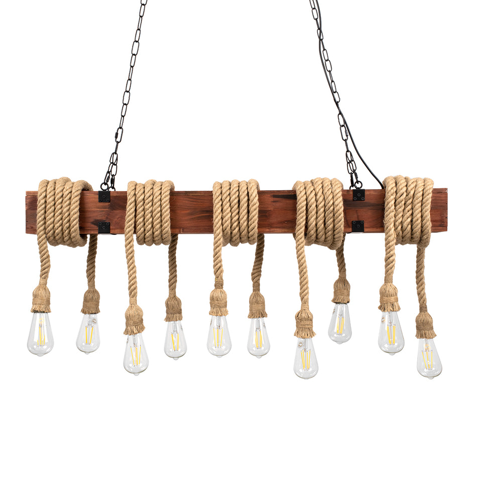 GLOBOSTAR® VIKING 00607 Vintage Κρεμαστό Φωτιστικό Οροφής με Ντουί 10 x E27 AC 220-240V IP20 - Καφε & Μπεζ - Μ108 x Π11 x Υ220cm