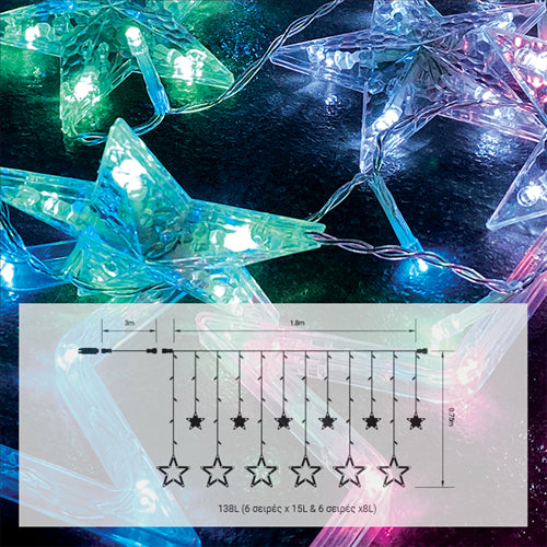 138led ΒΡΟΧΗ ΑΣΤΕΡΙΑ MULTI PAL,ΕΠΕΚΤΑΣΙΜΗ 3ΤΕΜ&8προγραμματα