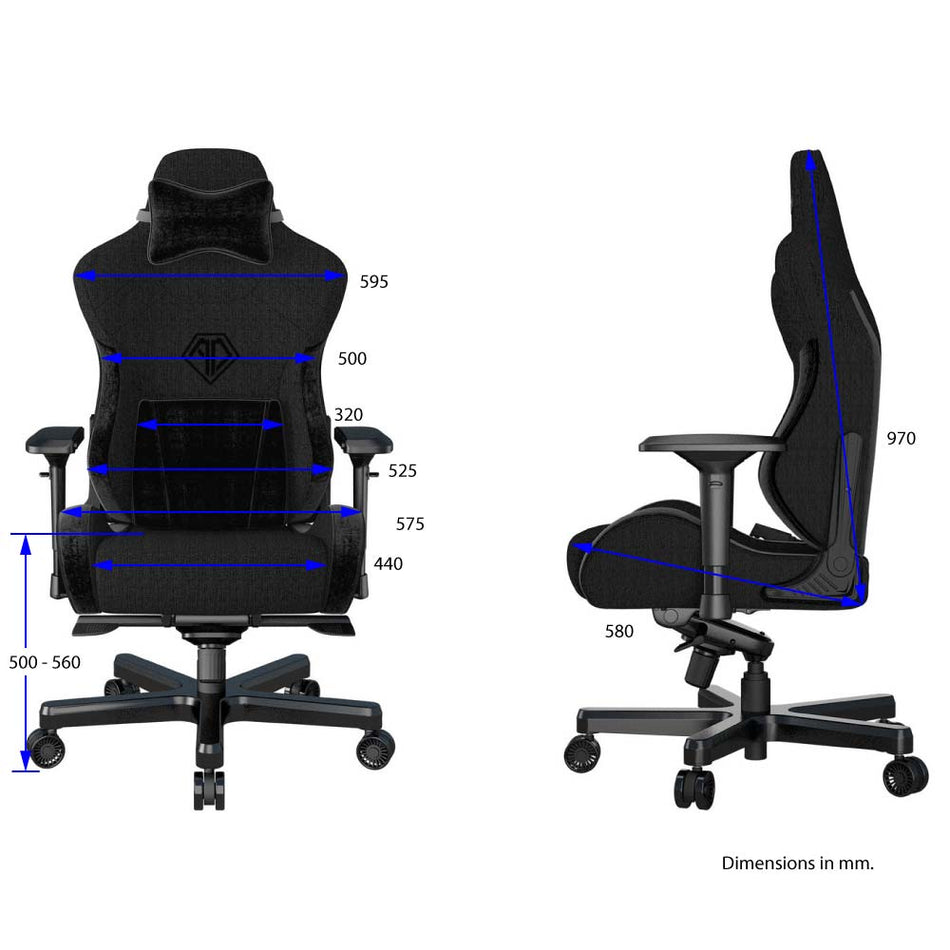 ANDA SEAT Gaming Stuhl T-PRO II Black FABRIC mit Alcantara-Streifen