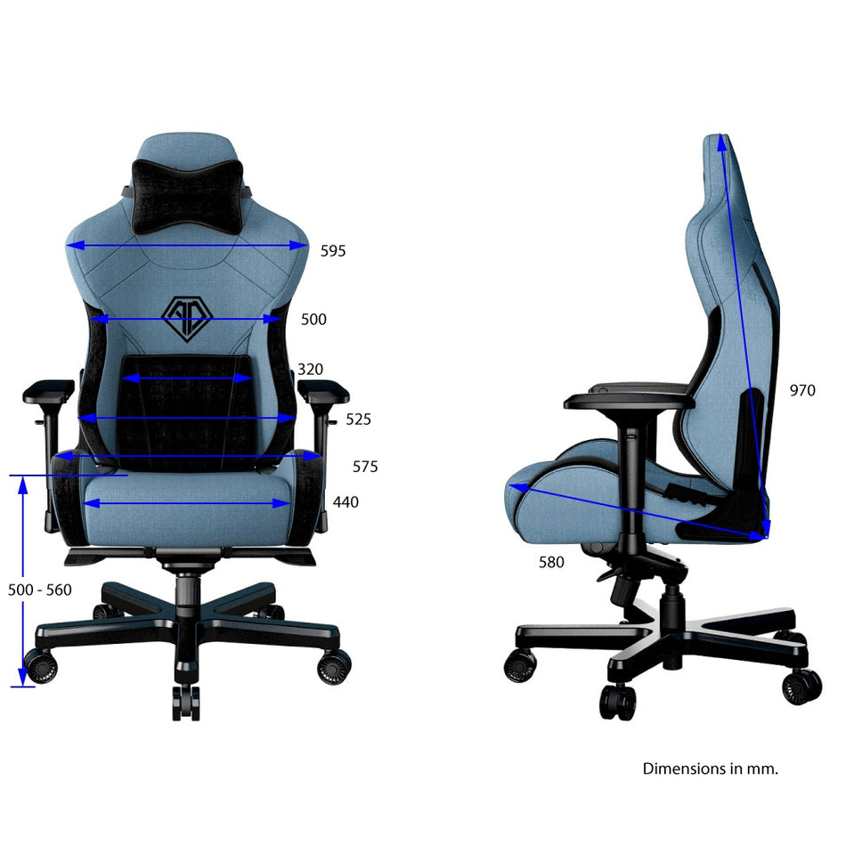 ANDA SEAT Gaming-Stuhl T-PRO II Hellblau/Schwarz STOFF mit Alcantara-Streifen