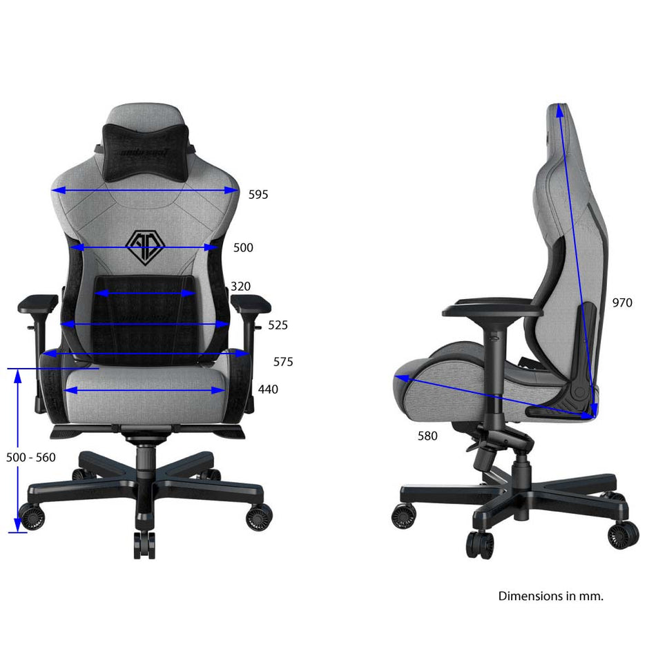 ANDA SEAT Gaming Chair T-PRO II Hellgrau/Schwarz STOFF mit Alcantara-Streifen