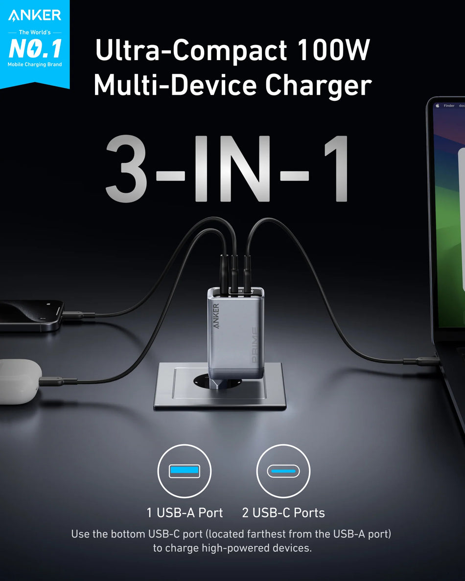 ANKER Wall Charger Prime 100W GanPrime 3 Ports