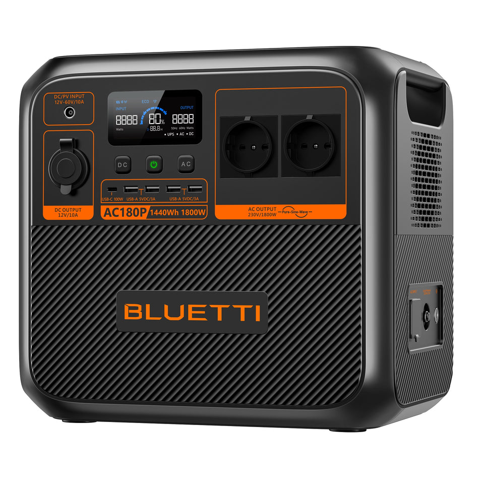 BLUETTI Premium AC180P Station d'énergie portable solaire extensible, sortie CA 1800W 1440Wh
