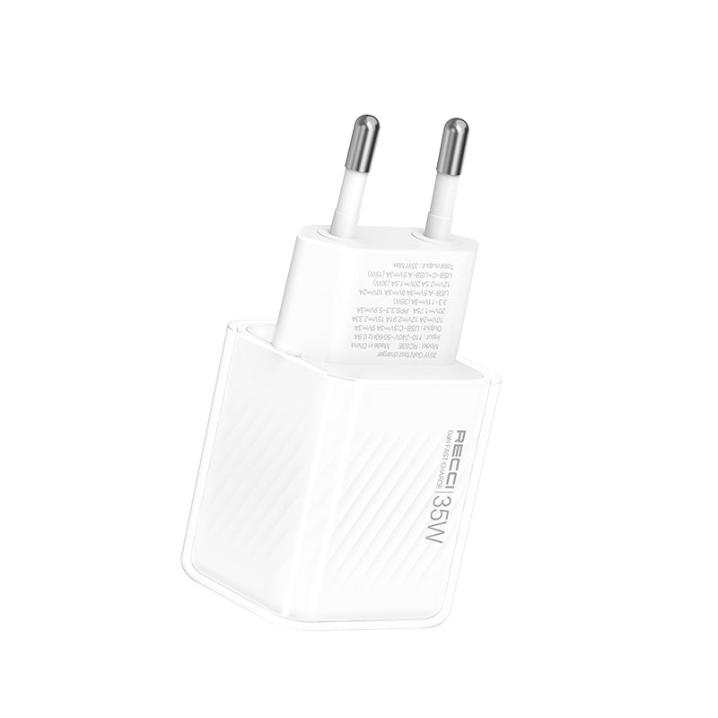 RECCI RC83E - Chargeur rapide 35W GaN USB-C + USB-A |QC3.0 - Blanc