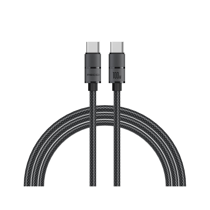 RECCI RS12CC - WARRIOR PD100W Type-C To Type-C Cable Braided Wire + Aluminum Alloy 2M - Black