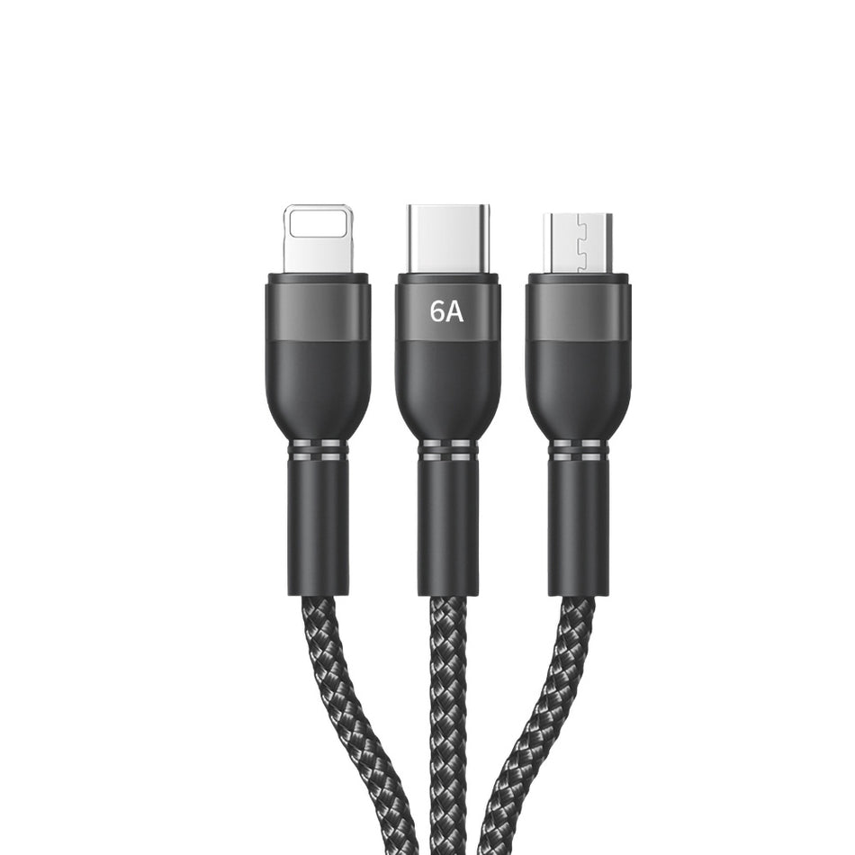 Recci RTC-T12 3 in 1 Fast Charging Cable 66W (Lightning, Type-C, Micro) 120cm – Black