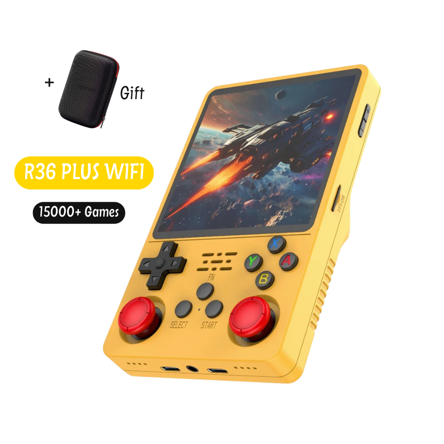 Retro Φορητή Κονσόλα R36 Plus Οθόνη IPS 4" WIFI, 64GB 15.000 Παιχνίδια, ArKOS 2.0, Κίτρινο