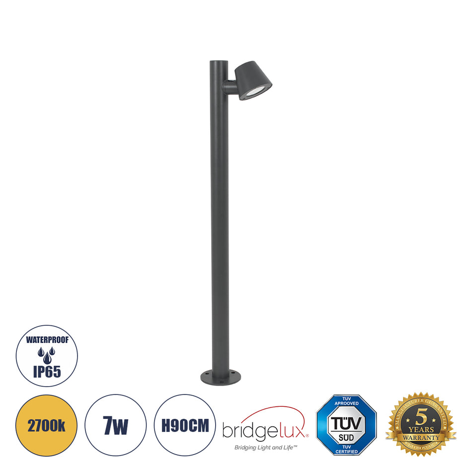 GloboStar® GARDENIA 60507 Φωτιστικό Κήπου - Κολωνάκι Αρχιτεκτονικού Φωτισμού Εξωτερικού Χώρου LED 7W 700lm 60° AC220-240V Αδιάβροχο IP65 - Σώμα Αλουμινίου & Tempered Glass - Μ12 x Π18 x Υ90cm - Θερμό Λευκό 2700K - Γκρι Ανθρακί - Bridgelux Chip - 5 Year...