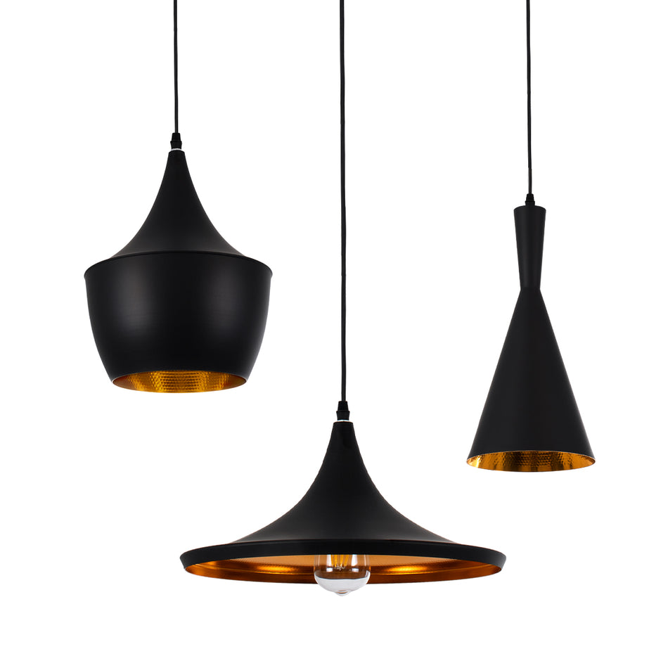 GLOBOSTAR® SHANGHAI 01025 Μοντέρνο Κρεμαστό Φωτιστικό Οροφής με Ντουί 3 x E27 AC 220-240V IP20 - Μαύρο & Χρυσό - Μ79.5 x Π79.5 x Υ38cm - Σετ 3 Τεμαχίων