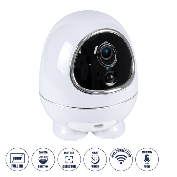 86008 Rechargeable Table Camera WiFi HD 1080P 3MP 350° 5200mAh Two Way Audio & Motion Detection - Επαναφορτιζόμενη Επιτραπέζια Κάμερα WiFi HD 1080P 350° 5200mAh Διπλή Κατέυθυνση Ομιλίας με Ανιχνευτή Κίνησης - Λευκό