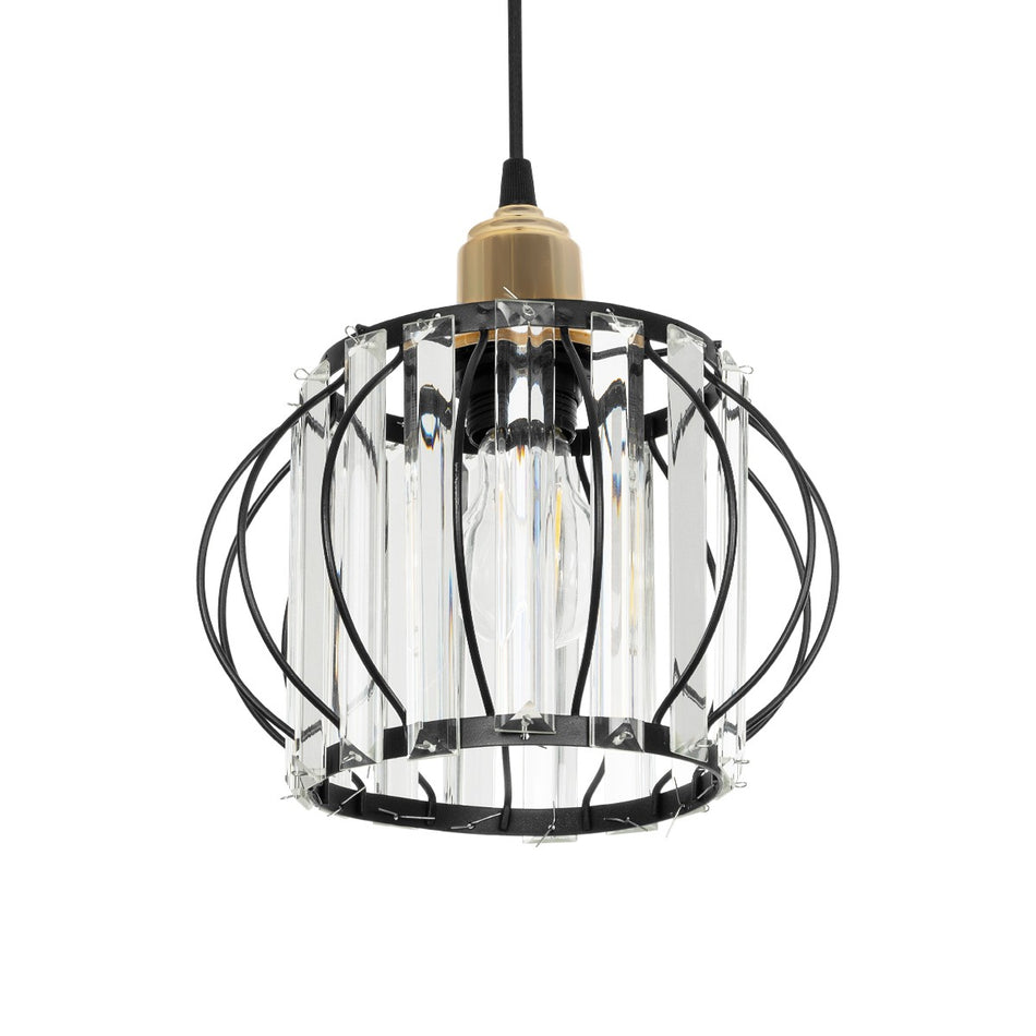 GLOBOSTAR® LUCERO 201-0078 Vintage Κρεμαστό Φωτιστικό Οροφής με Ντουί 1 x E27 AC 220-240V IP20 - Μαύρο & Διάφανο - Μ24 x Π24 x Υ24cm