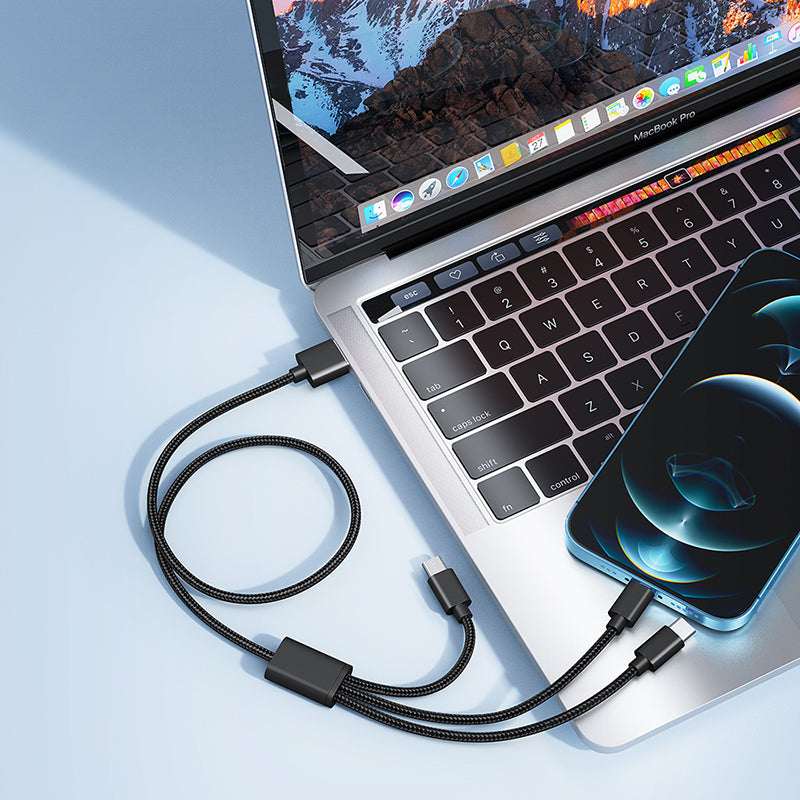 Veger V303 Braided USB to Lightning / Type-C / micro USB Cable 2.4A Μαύρο 1.5m
