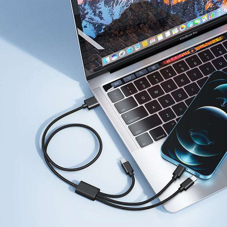Veger V303 Braided USB to Lightning / Type-C / micro USB Cable 2.4A Μαύρο 1.5m
