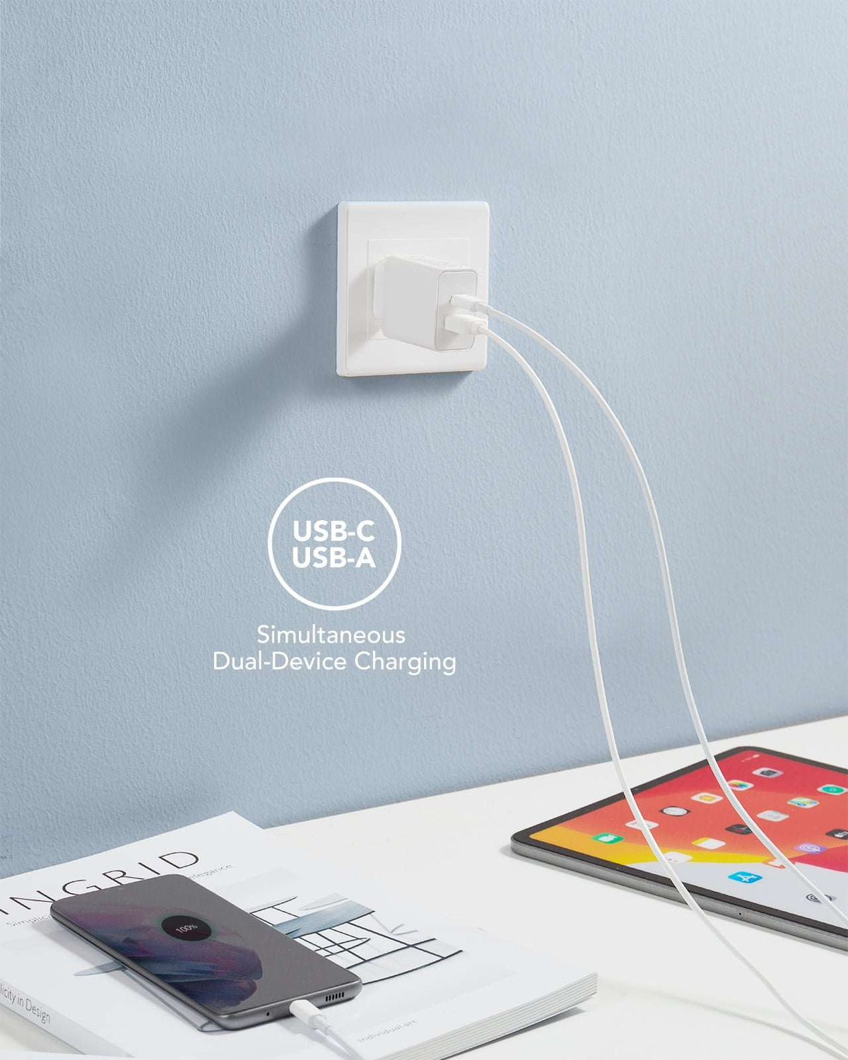 Veger VLS302U Φορτιστής Χωρίς Καλώδιο με Θύρα USB-A και Θύρα USB-C 30W Power Delivery / Quick Charge 3.0 Λευκός