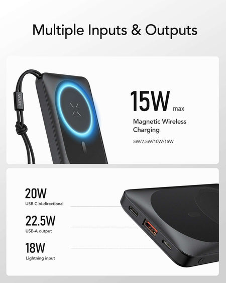 Veger W1151 MagOn Magnetic Wireless MagSafe Power Bank 10000mAh 15W με Θύρα USB-A και Θύρα USB-C Power Delivery / Quick Charge 3.0 Μαύρο
