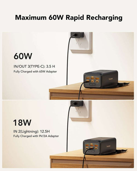 Veger W5001C Tank Boost Power Bank 56000mAh 100W with 3 USB-A Ports and 2 USB-C Ports Power Delivery Black