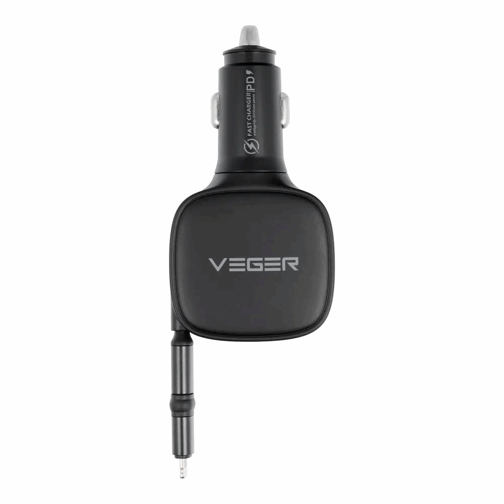 Veger CC89 Φορτιστής Αυτοκινήτου 84W Γρήγορης Φόρτισης με μία Θύρα: 1xType-C μαζί με Καλώδιο Lightning / Type-C Μαύρο Χρώμα