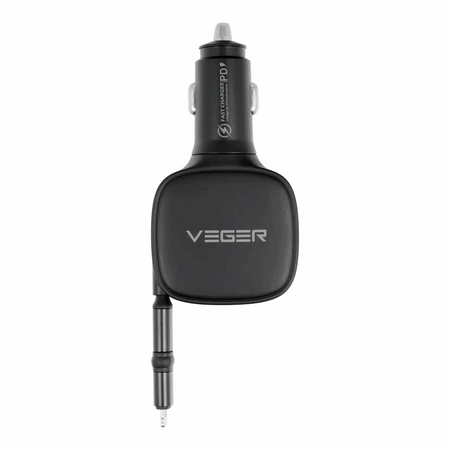 Veger CC89 Φορτιστής Αυτοκινήτου 84W Γρήγορης Φόρτισης με μία Θύρα: 1xType-C μαζί με Καλώδιο Lightning / Type-C Μαύρο Χρώμα