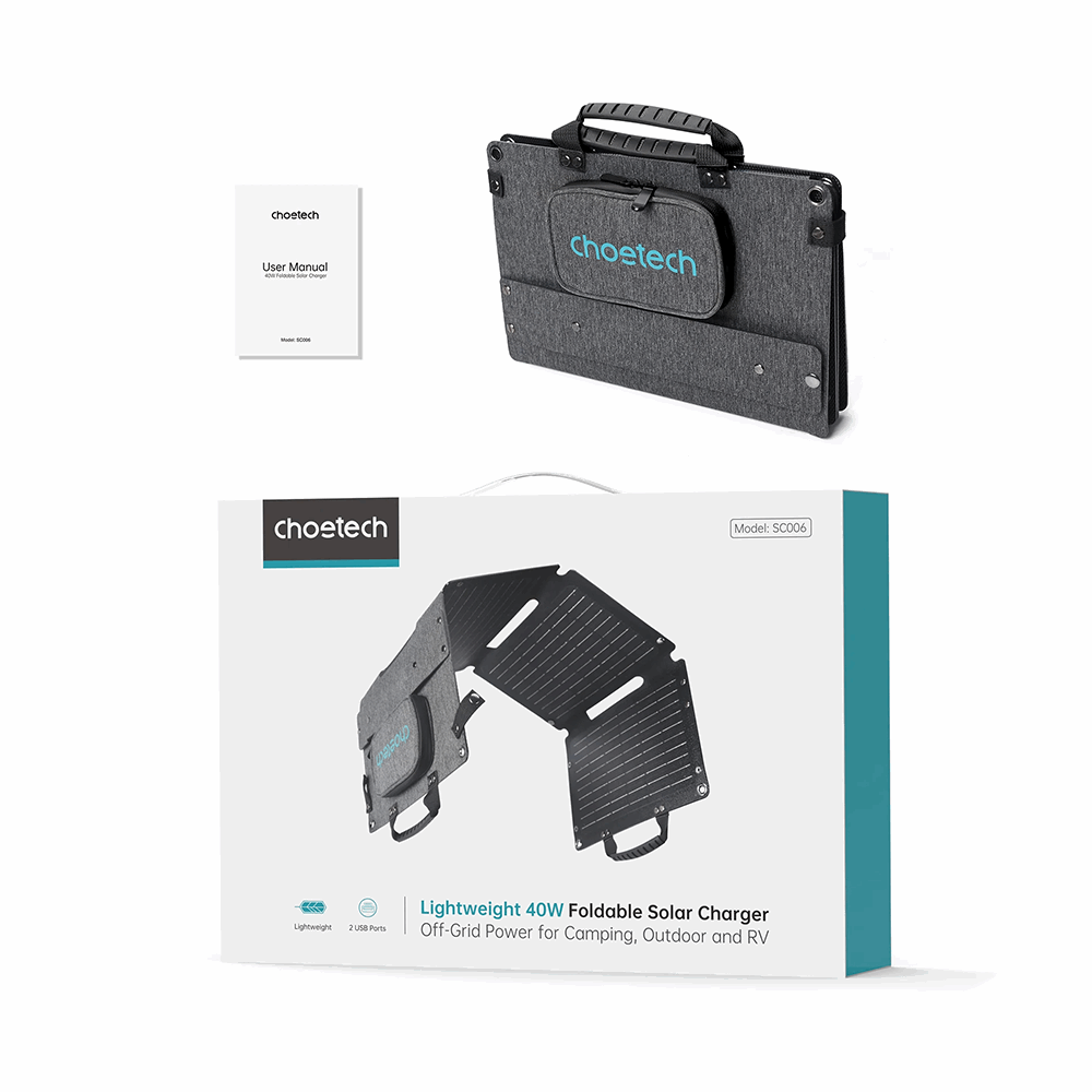 Choetech SC006 foldable solar charger 40W 1xUSB QC, 1xUSB-C PD (gray)