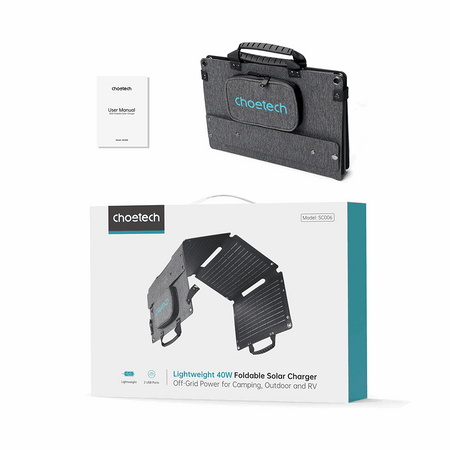 Choetech SC006 foldable solar charger 40W 1xUSB QC, 1xUSB-C PD (gray)