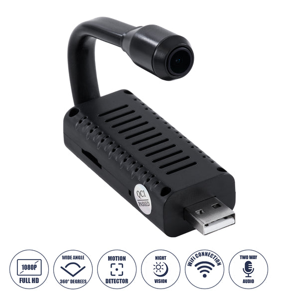 IP-Kamera 1080P WiFi 360° – USB – Nachtsicht mit IR-LED – Dual-Wege-Gespräch – Bewegungsmelder – Nachtaufnahmen – Schwarz